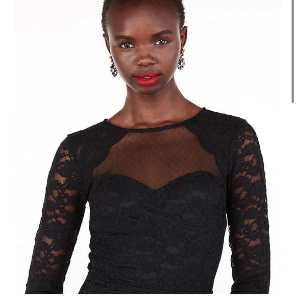 ⭕️ PRICE FIRM Express Size XS Black Lace Floral Midi Dress - Picture 2 of 12